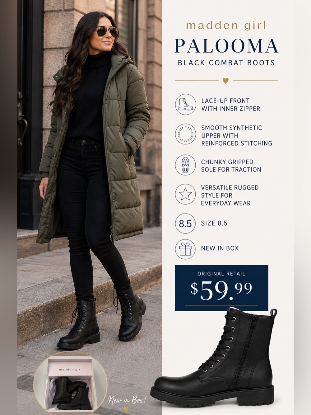 Madden Girl Palooma Woman’s Combat Boots 8.5 NWT